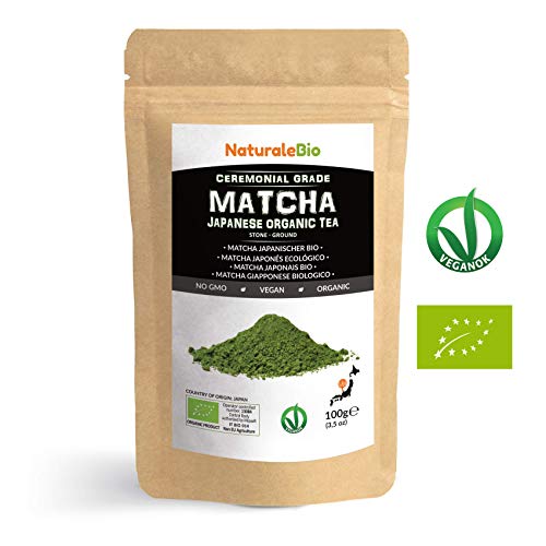 Matcha-Tee-Pulver-Bio [ Ceremonial Grade ] Original Green Tea aus Japan | Grüntee-Pulver Matcha Zeremonie-Qualität, hergestellt in Uji, Kyoto | Ideal zum Trinken, Kochen und in der Latte | 100g Dose.