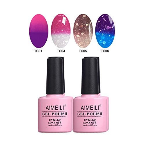 AIMEILI UV LED Thermo Gellack mehrfarbig ablösbarer Temperatur Farbwechsel Gel Nagellack Glitzer Chameleon Gel Polish Set Kit - 4 x 10ml - Set Nummer 8