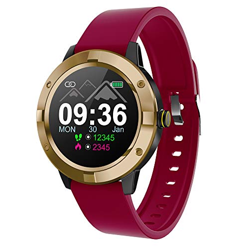 RanGuo Smartwatch für Herren Damen Kinder, Sports Bluetooth Intelligente Armbanduhr Fitness Armband für Android und ios System, Support-Anruferinnerung und Nachrichtenerinnerung (Silikonband, Rot)