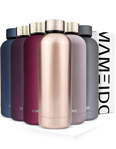 MAMEIDO Trinkflasche Edelstahl - Taupe Grau Gold - 750ml, 0,75l Thermosflasche - auslaufsicher, Kohlensäure geeignet, BPA frei - schlanke isolierte Wasserflasche, leichte doppelwandige Isolierflasche