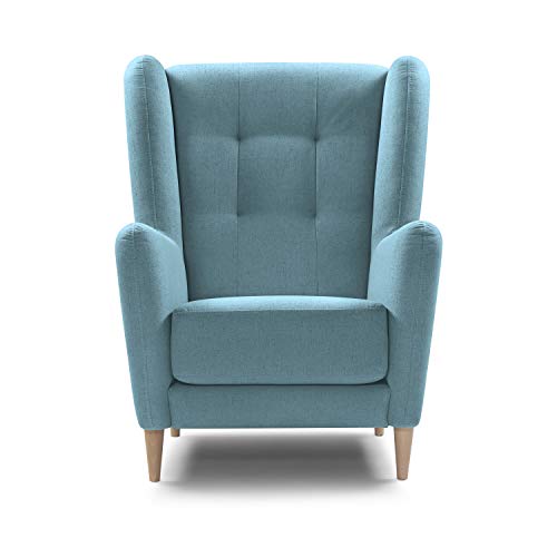 Traumnacht bequemer und moderner Ohrensessel Karl mit Holzfüßen in hellblau