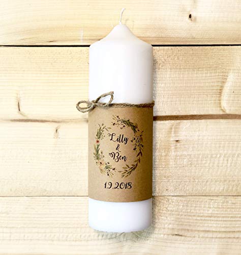 Hochzeitskerze mit Namen u. Datum, 25 x 8 cm