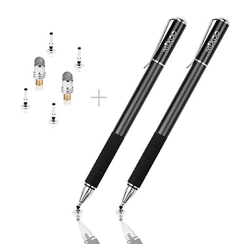Mixoo Precision Stylus 2 in 1 Universal Capacitive Stylus Pen with 2 Replacement Fine Disc Tips,1 Spare Fibre Tip for Touch Screen Apple iPhone, iPads,Mobile Phones,Smartphones&Tablets (black*2)