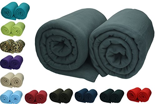 Betz 2 Stück Maxi Fleecedecke Kuscheldecke in Größe 140x190 cm Qualität 220 g/m² verschiedene Farben Farbe anthrazit