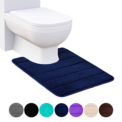 Homaxy Memory Foam Rutschfeste Weiches Vorleger Toilette mit Ausschnitt 50 x 60 cm, Saugfähig Badematte Stand WC, Badezimmer Waschbar Badteppiche für WC, Marineblau