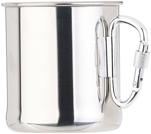 Semptec Urban Survival Technology Edelstahl Tasse: Leichter Edelstahl-Becher mit klappbarem Karabiner-Henkel, 250 ml (Becher für Campinggeschirr)