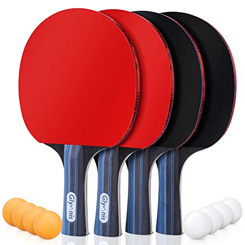 Glymnis Tischtennisschläger Tischtennis Set 4 Schläger & 8 Bälle mit 2 Nylontasche