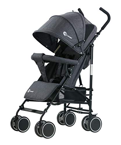 Clamaro 'Balu' superleichter Kinderwagen kompakt Buggy (6,5 kg) mit Liegefunktion, klein zusammenklappbar, Rückenlehne stufenlos verstellbar bis Liegeposition - anthrazit leinen