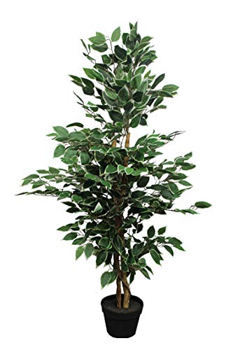 Spetebo Kunstpflanze Benjamini im Blumentopf - 115 cm - Deko Pflanze Zimmerpflanze künstlich Kunstbaum Birkenfeige