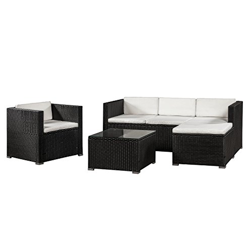 ArtLife Polyrattan Lounge Punta Cana L für 4-5 Personen mit Tisch in schwarz mit Bezügen in Creme
