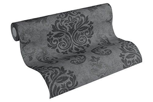 A.S. Création Vliestapete Memory Tapete neo barock glamourös klassisch 10,05 m x 0,53 m grau metallic schwarz Made in Germany 953723 95372-3