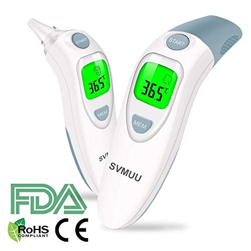 SVMUU Fieberthermometer Stirnthermometer Ohrthermometer, Infrarot Thermometer für Babys, Erwachsene und Objekte，1 Sekunde Messzeit, Speicherfunktion, Hochtemperaturalarm genehmigt (CE) / ROHS/FDA