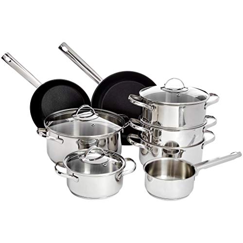 AmazonBasics - 11-teiliges Kochgeschirr-Set, Edelstahl, für Induktionsherde, mit Deckeln