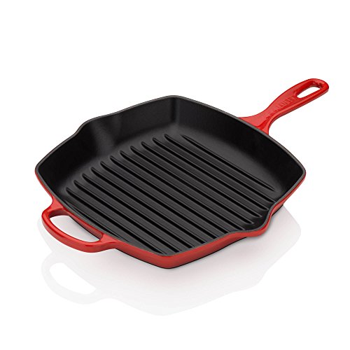 Le Creuset Gusseisen Grillpfanne Signature quadratisch 26 cm, kirschrot