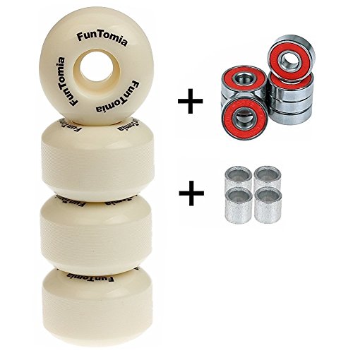 4X FunTomia Rillen-Profil Skateboard Rollen 53x34mm inkl. Mach1 Kugellager / Rollen Ersatzrollen Wheels Härtegrad 100A (Weiß)