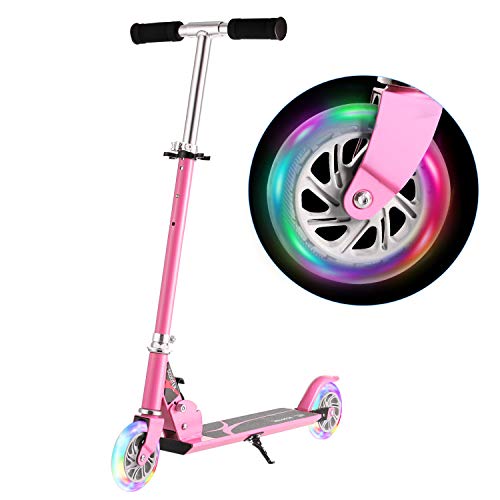 WeSkate Roller Scooter für Kinder, Höhenverstellbarer Kinderroller Tretroller Cityroller mit 2 Blinkenden LED-Rollen, Faltbarer Tragbar Kinderscooter für Jüngere Mädchen ab 3-12 Jahre