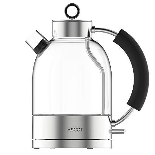 Glas Wasserkocher - Wasserkocher mit schneller Heizung, 1,6L Große Kapazität Glasswasserkocher, 2200W Fast Heating, BPA frei Lebensmittelqualität Teekocher, Trocken geschutz & automatische Abschaltung