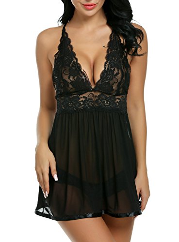 Avidlove Spitze Negligee V-Ausschnitt Lingerie Zurück Split Nachtwäsche Nachtkleid Kleid Dessous Set Reizwäsche Unterwäsche für Damen mit Panties
