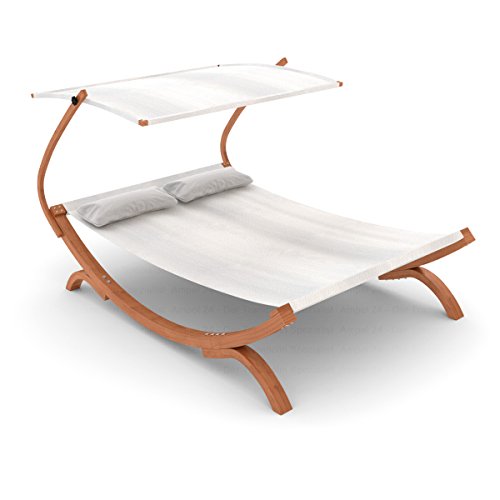 Ampel 24 Doppel-Sonnenliege Panama | 100% wetterfeste Gartenliege | verstellbares Sonnendach | Liege weiß für 2 Personen