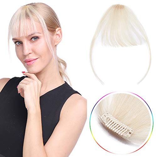 Pony Haarteil Echthaar Extensions Clip in Air Fringe Bangs Natürlich Glatt Weich Haarverlängerung 1 Piece 20cm 3g 60# Platinblond