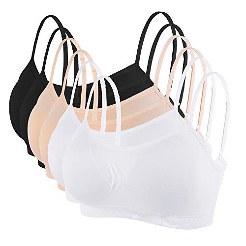 Vertvie 6er Pack Damen Sport BH Push Up Leichter Halt Bustier Stretch Sports Bra Top Für Yoga Fitness-Training (2 Schwarz/2 Hautton/2 Weiß, EU S/Etikettengröße M)