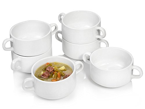 Sänger Suppenschüssel 6er Set aus Porzellan | Füllmenge der Suppenschalen 250 ml | Zeitlose Schalen mit Henkeln | Suppentassen für einfaches Servieren Ihrer Suppen