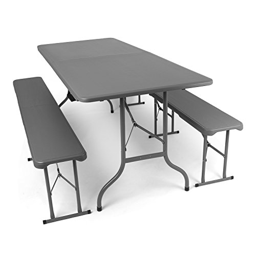 Park Alley Bierzeltgarnitur Gartenmöbel-Set, Festzeltgarnitur aus Kunststoff, Bierbank und Biertisch sind zusammenklappbar, Im Gartengarnitur Set enthalten sind: 2x Bierbank, 1x Biertisch, anthrazit