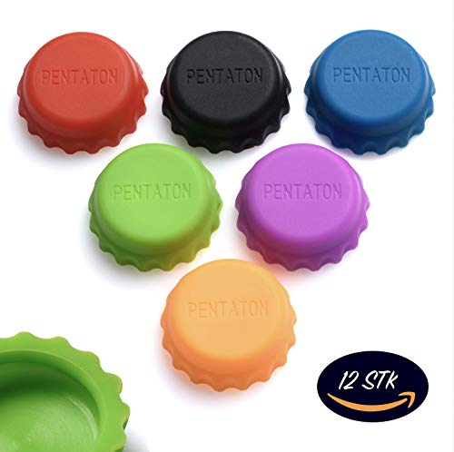 Pentaton Flaschenverschluss | Beer Saver | Kronkorken | Bottle Cap | Verschluss | Deckel | Flaschenmarkierer | Umweltfreundlicher Stöpsel aus Silicon wiederverwendbar (12er Pack)