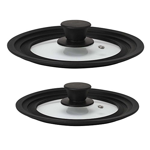 2er Set culinario Universal-Glasdeckel mit Auslassventil und Silikonrand für Ø 16/18/20 cm und Ø 24/26/28 cm, Pfannen-Spritzschutz