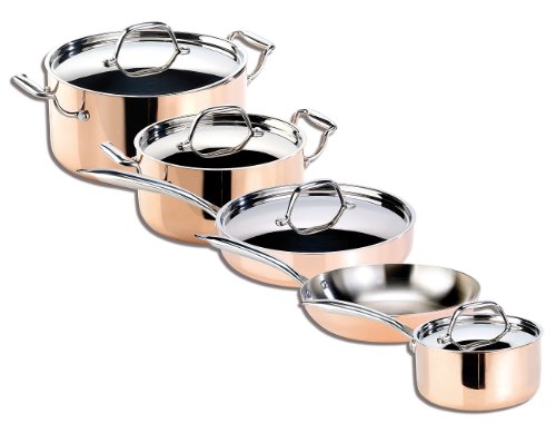 Tornwald-Schmiede Kupferpfannen Set: Kupfer-Töpfe und Kupfer-Pfanne, 5-teilig (Topfset)