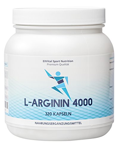 EXVital L-Arginin 4000 hochdosiert, 320 Kapseln in deutscher Premiumqualität, 2-3 Monatskur, semi-essentielle Aminosäuren 1er Pack (1x 403g)