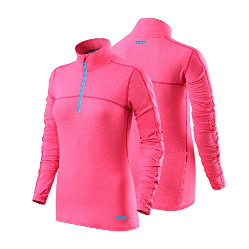 TCA Damen Fusion Quickdry Laufshirt mit Kragen & halbem Reißverschluss - Langarm - Pink, M