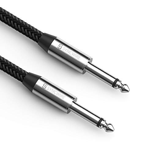 Syncwire 6,35mm Instrumentkabel, 1/4“ Monostecker TS Kabel, ST/ST vernickelte Stecker, Hülle mit Kupferlegierung und mit Nylon umflochten, für Gitarren/Bass/Verstärker 3 Meter – Schwarz
