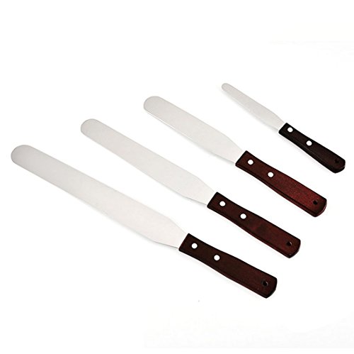 Joyeee Streichpalette Edelstahl Set, Tortenheber - 4 Icing Spatula Set für Fondant, Torte Backen DIY und Kuchen - Dekorieren/Tortenmesser/ Konditorenmesser/Spachtel (4/6/8/10’’)