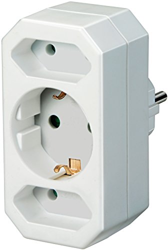 Brennenstuhl Mehrfachsteckdose, Steckdosenadapter 3-fach mit Kindersicherung (2 x Eurosteckdose & 1 x Schutzkontakt) Farbe: weiß