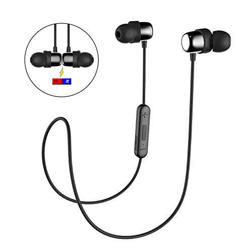 Bluetooth Kopfhörer In Ear HAVIT IPX5 Schweißresistent Stereo magnetischer Sport Ohrhörer, mit 10 Stunden Spielzeit & 10 Meter Reichweite, eingebautes Mikrofon, 2 gleichzeitige Verbindungen auf einmal (I39,Schwarz)