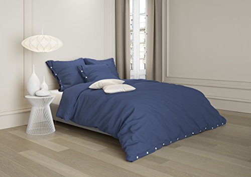 Aminata Premium Leinen-Bettwäsche 135x200 cm 60% Leinen + 40% Baumwolle + Knöpfe in Blau Dunkelblau | Made in Europe | Einfarbige Leinen Bettwäsche Knopfleiste Natur Vintage Bettbezug Bettwäsche-Set