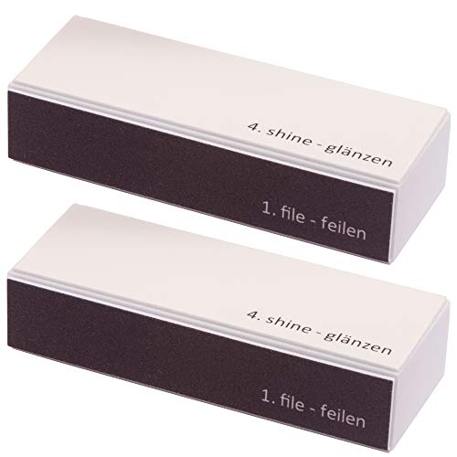 2er Set (Doppelpack) Profi 4 in 1 Feilenblock mit den Körnungen 120/180 / 1500/3000 Polierblock Nagel-Buffer Nagelpolierblock mit 4 Flächen Maniküre für gepflegte und schöne Fingernägel