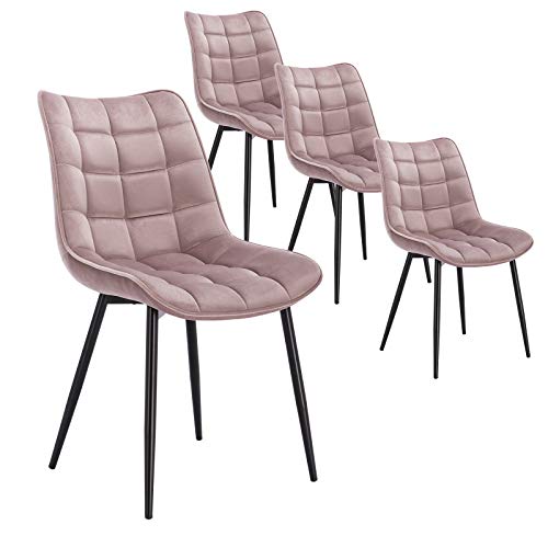 WOLTU 4 x Esszimmerstühle 4er Set Esszimmerstuhl Küchenstuhl Polsterstuhl Design Stuhl mit Rückenlehne, mit Sitzfläche aus Samt, Gestell aus Metall, Rosa, BH142rs-4