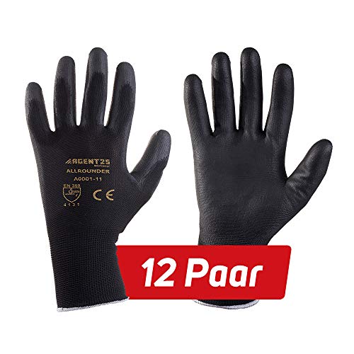 12 Paar AGENT25 Montagehandschuhe Arbeitshandschuhe Gartenhandschuhe Gr. 6-12 Schutzhandschuhe gegen mechanische Risiken (PU, 9)