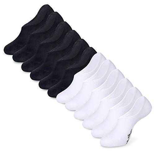 YouShow Füßlinge Damen Herren 12 Paar Sneaker Socken Ballerina Kurze Footies Unsichtbare Silikonpad Verhindert Verrutschen（12paar,Schwarz/Weiß,39-42
