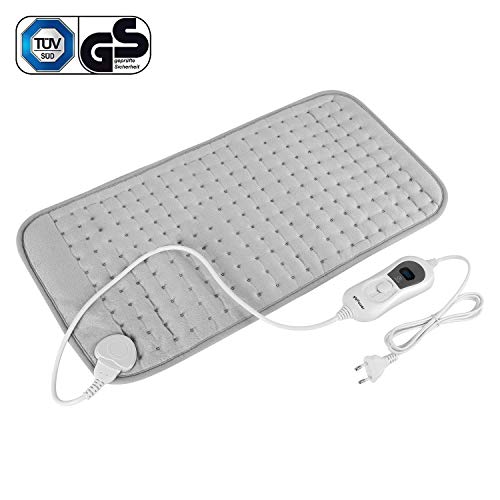 MVPower Heizkissen mit Abschaltautomatik 60 * 30cm Wärmekissen Elektrisch für Rücken Nacken Schulter Füße Schnell Heiztechnik mit 3 Stufen Temperaturstufen (Grau)