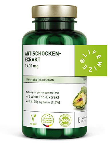 LifeWize Artischocke Kapseln Hochdosiert - Echter Artischocken Extrakt 5:1 mit Cynarin - 1400 mg - aus Deutschland - Vegan und ohne Zusatzstoffe