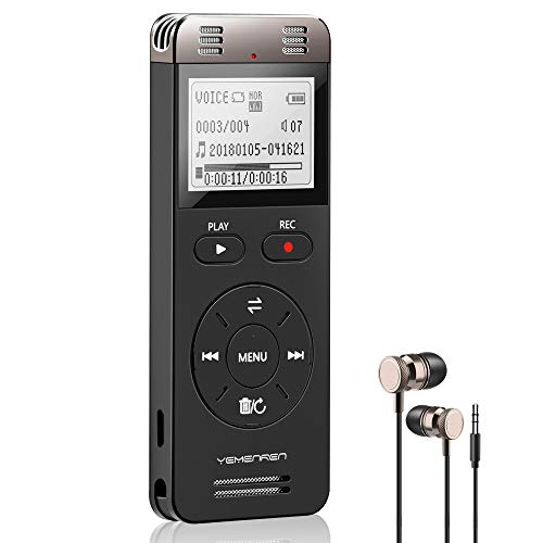 Digitales Diktiergerät, YEMENREN 8GB Digitaler Voice Recorder, Audio Aufnahmegerät mit Spracherkennung für Interviews Meetings, USB, Wiederaufladbar(Schwarz)