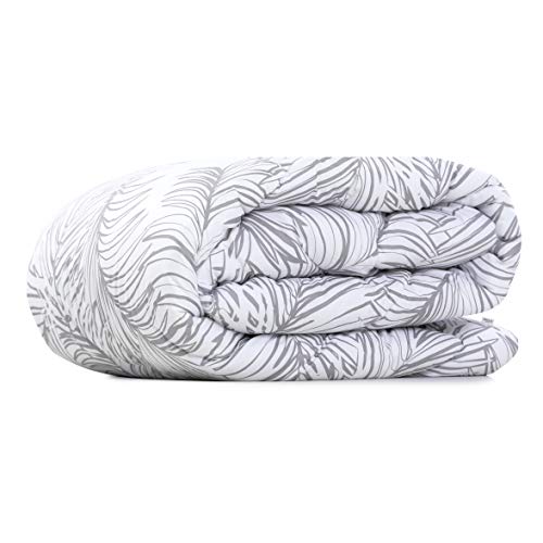 AmeliaHome Bettdecke 155x220 cm antiallergisch Bedruckt Mikrofaser weiß grau Blätter pflegeleicht weich leicht ganzjährig Floria