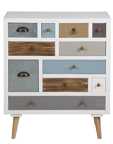 PKline Holz Kommode mit 11 Schubladen Sideboard Highboard Schubladen Schrank Anrichte weiß Bunt