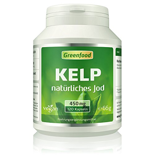 Kelp, 450 mg, 120 Vegi-Kapseln – natürliches Jod (Tagesbedarf)aus der Braunalge. Wichtig für Schilddrüse, Hormonhaushalt und Nervensystem. OHNE künstliche Zusätze, ohne Gentechnik. Vegan.
