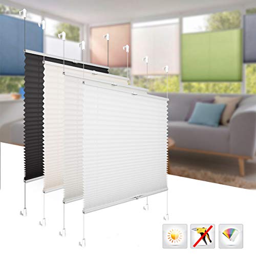 BelleMax Plissee ohne Bohren Jalousie Blickdicht Faltrollo Sichtschutz und Sonnenschutz Schalosien für Fenster & Tür Weiß 55 x 100 cm(BxH)