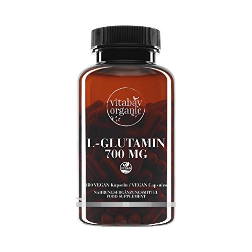 L-Glutamin 700 mg - 180 vegane Kapseln - freie Form, Reinsubstanz frei von Hilfs und Zusatzstoffen, vegan