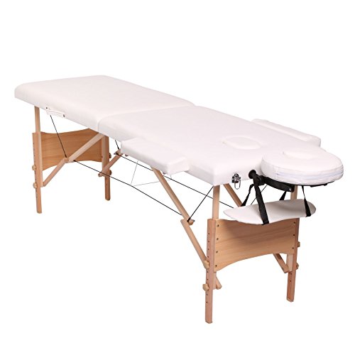 dibea MT00561, Mobile 2-Zonen Massagebank, Holzgestell (klappbar), höhenverstellbar, weiss